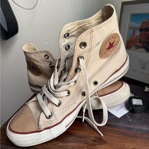 Converse High-Top Sneakers in Cream and Brown